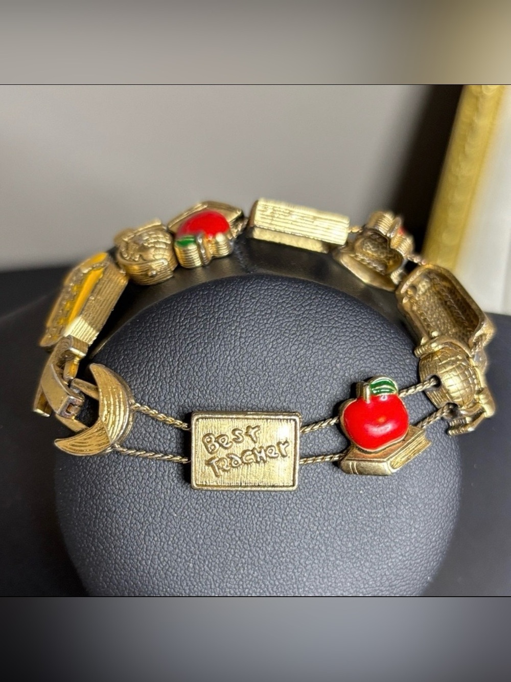 Gold and Red Teacher Charm Slider Bracelet